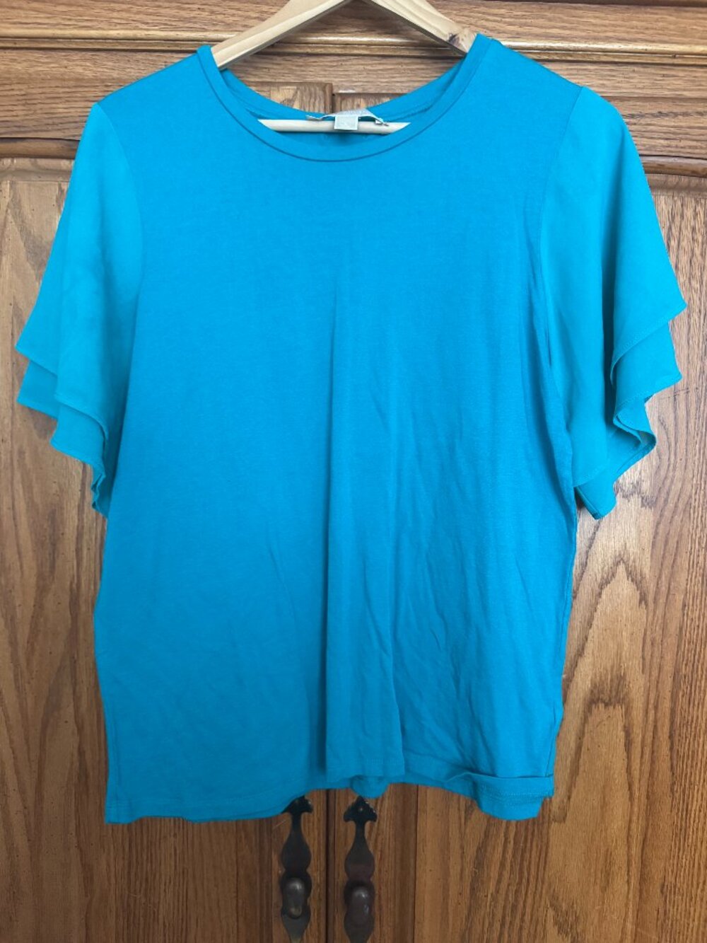 Michael Kors Turquoise Short Sleeve Ruffle Tee